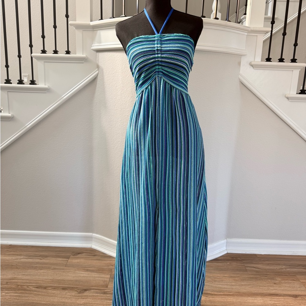 $395 Ramy Brook Alessia Maxi Dress Large Blue Green NWOT | Missoni-Inspired